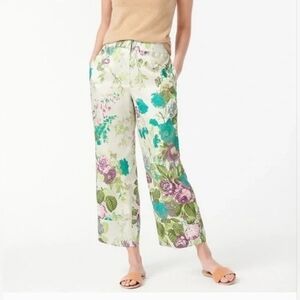 J. Crew Floral Wide-Leg Satin Pants in Cream, Teal & Purple